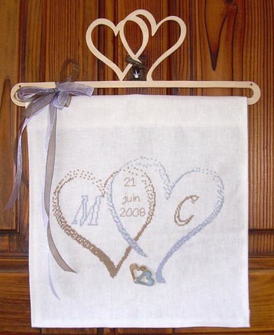 coeur entrelaces lin bleu point de croix la cigogne qui brode