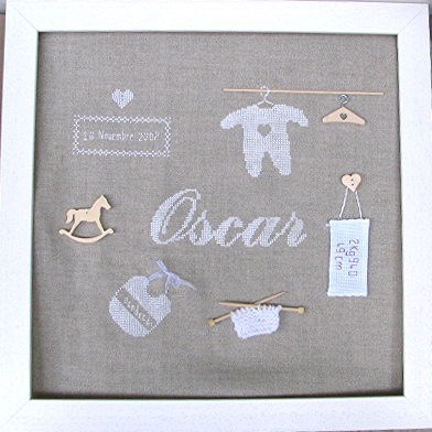 naissance oscar point de croix la cigogne qui brode